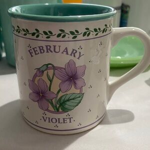 Vintage February Birthday Mug Made in Korea. Violets and meaning on back. EUC.